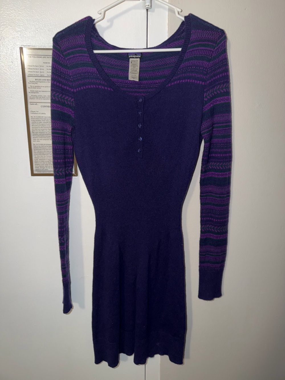 Patagonia Purple Knit Long-Sleeve Dress with Pink Striped Sleeves